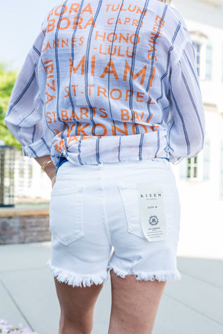 Risen White Hi-Rise Side Slit Shorts - barndoorboutiquetn