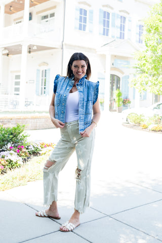 Ruffle Edge Denim Vest - barndoorboutiquetn