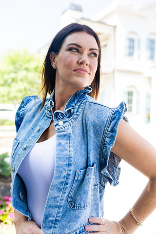 Ruffle Edge Denim Vest - barndoorboutiquetn