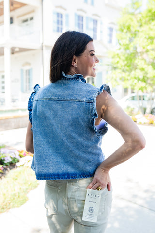 Ruffle Edge Denim Vest - barndoorboutiquetn