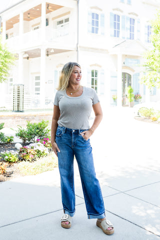 Risen Mid-Rise Ankle Cuff Jeans - barndoorboutiquetn