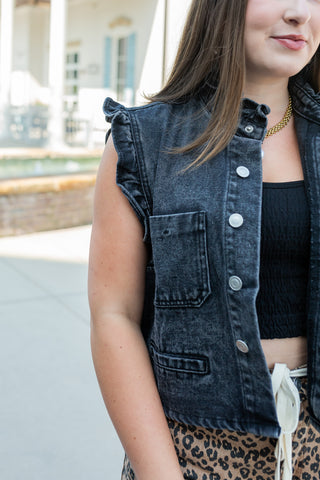 Ruffle Edge Denim Vest - barndoorboutiquetn