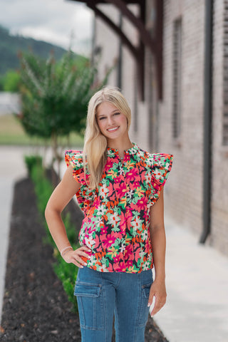 Flower Power Ruffle Blouse - barndoorboutiquetn