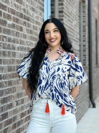 Sapphire Splash Blouse - barndoorboutiquetn