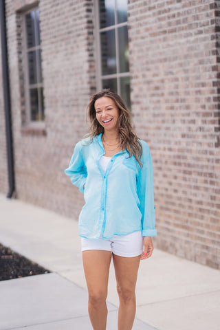 Seafoam Gauze Button Up - barndoorboutiquetn