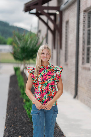 Flower Power Ruffle Blouse - barndoorboutiquetn