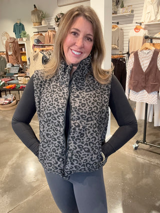 Shadow Leopard Puffer Vest