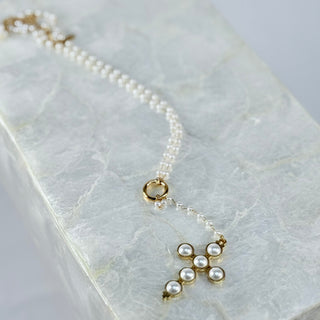 Lariat Pearl Cross Necklace - barndoorboutiquetn