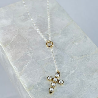 Lariat Pearl Cross Necklace - barndoorboutiquetn