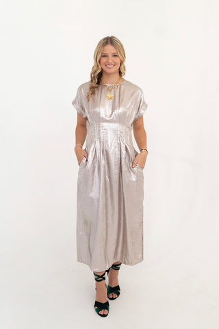 Lunar Shimmer Midi Dress