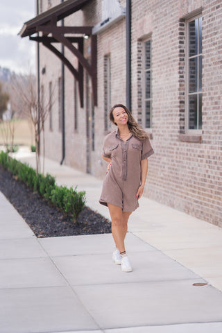 Mocha Waffleknit Romper - barndoorboutiquetn