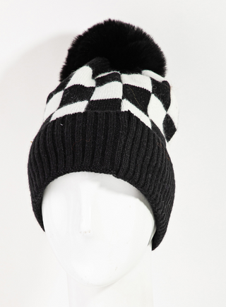 Checkered Pom Beanie - barndoorboutiquetn