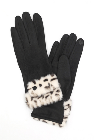 Leopard Faux Fur Cuff Smart Touch Gloves - barndoorboutiquetn