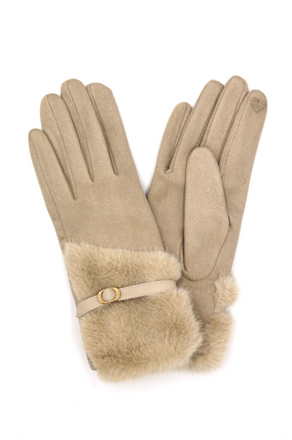 Faux Fur Cuff Strap Smart Gloves - barndoorboutiquetn