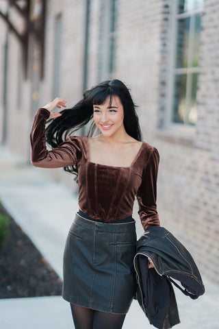 Toffee Velvet Top - barndoorboutiquetn