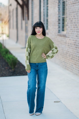 Matcha Checkered Sweater - barndoorboutiquetn