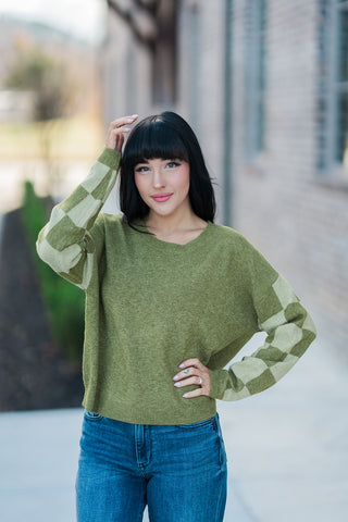 Matcha Checkered Sweater - barndoorboutiquetn