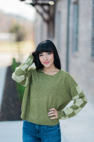 Matcha Checkered Sweater - barndoorboutiquetn