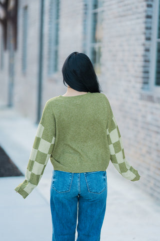 Matcha Checkered Sweater - barndoorboutiquetn