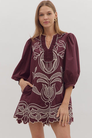 Maroon Medallion Mini Dress